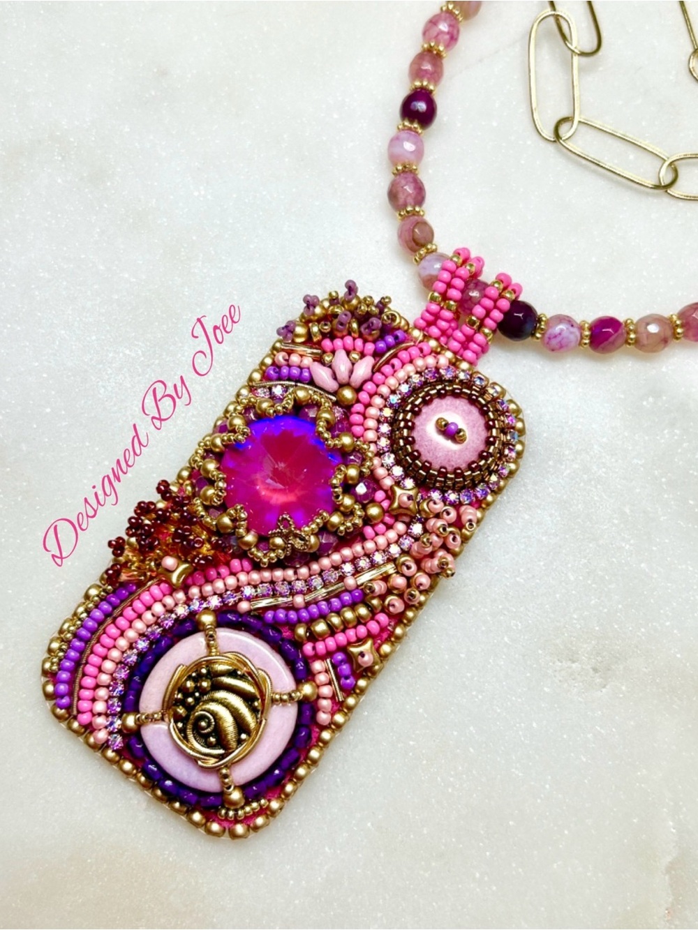 Bead Embroidered Statement Pendant